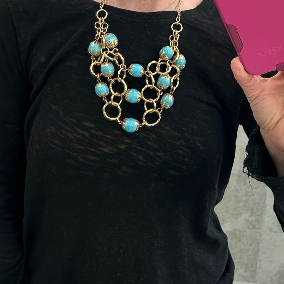 Goldtone costume turquoise statement necklace - Picture 6 of 7